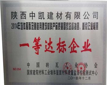 一等達(dá)標(biāo)企業(yè)證書(shū)